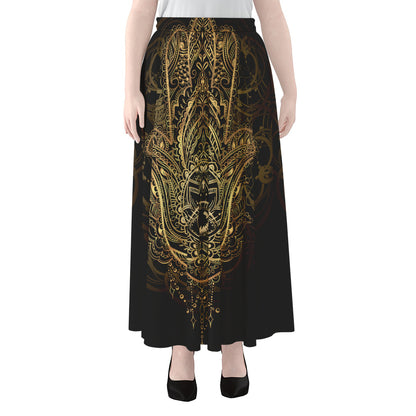 Spiritual Hamsa Hand Of Fatima Print Chiffon Maxi Skirt