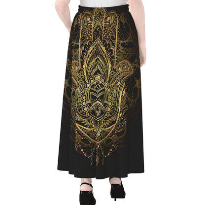 Spiritual Hamsa Hand Of Fatima Print Chiffon Maxi Skirt