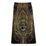Spiritual Hamsa Hand Of Fatima Print Cotton Front Slit Maxi Skirt