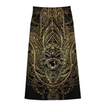 Spiritual Hamsa Hand Of Fatima Print Cotton Front Slit Maxi Skirt