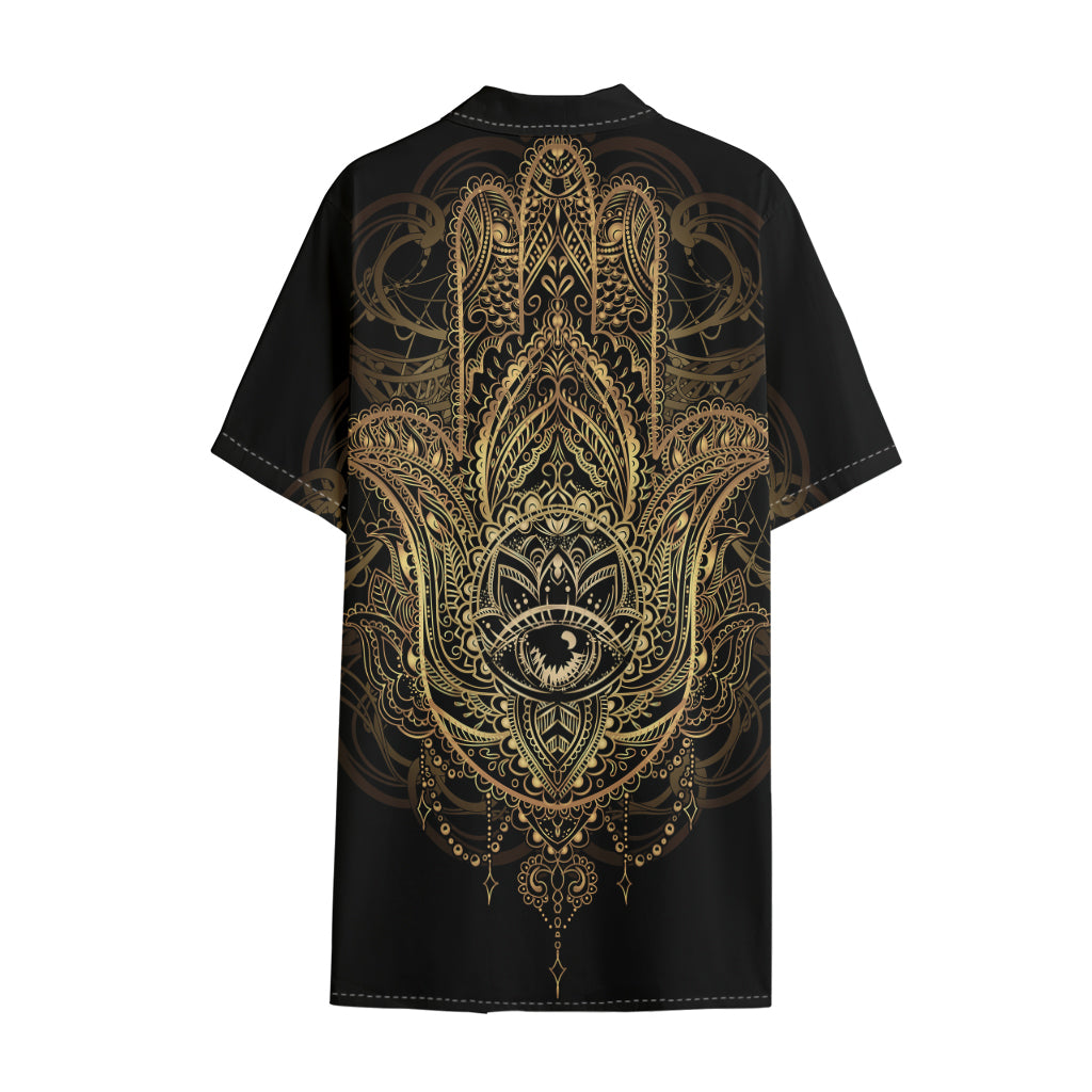 Spiritual Hamsa Hand Of Fatima Print Cotton Hawaiian Shirt