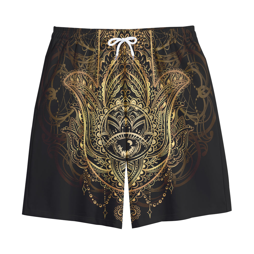 Spiritual Hamsa Hand Of Fatima Print Cotton Shorts