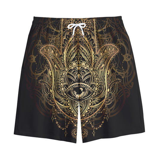 Spiritual Hamsa Hand Of Fatima Print Cotton Shorts