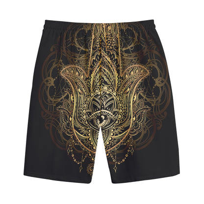 Spiritual Hamsa Hand Of Fatima Print Cotton Shorts