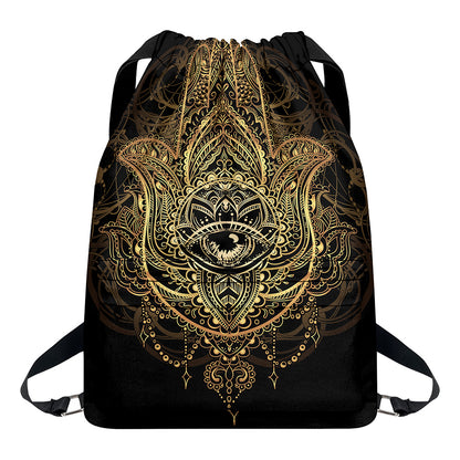 Spiritual Hamsa Hand Of Fatima Print Drawstring Backpack