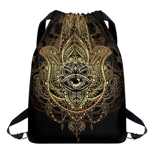 Spiritual Hamsa Hand Of Fatima Print Drawstring Backpack