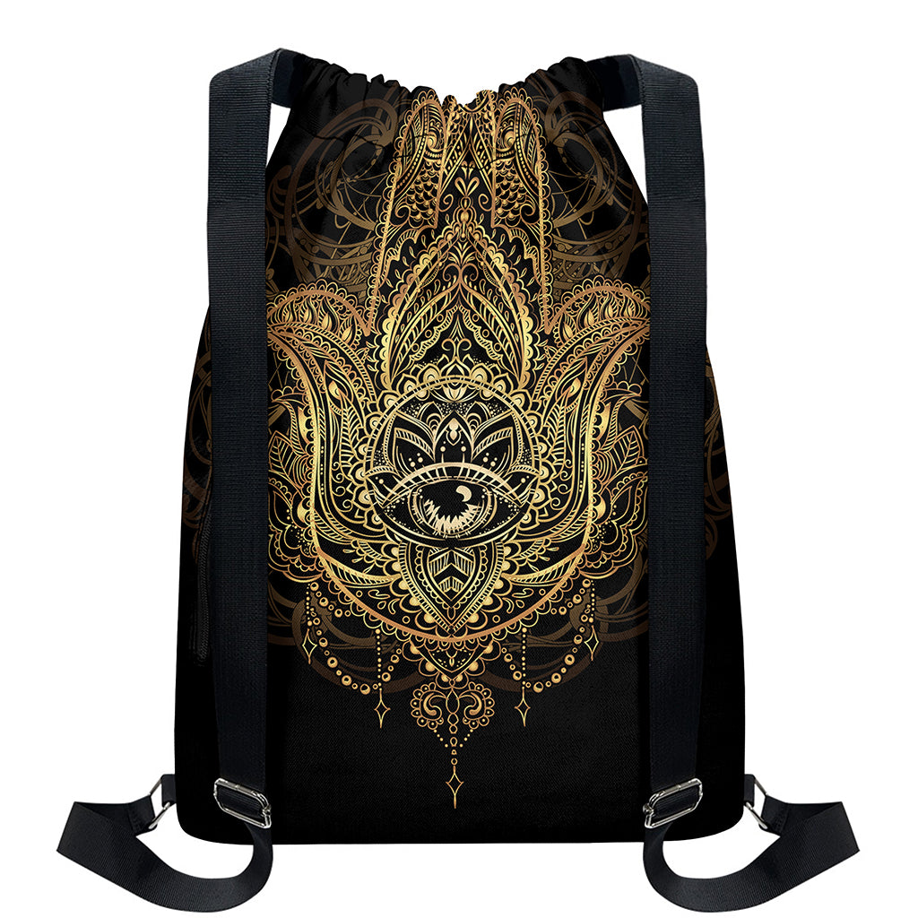 Spiritual Hamsa Hand Of Fatima Print Drawstring Backpack