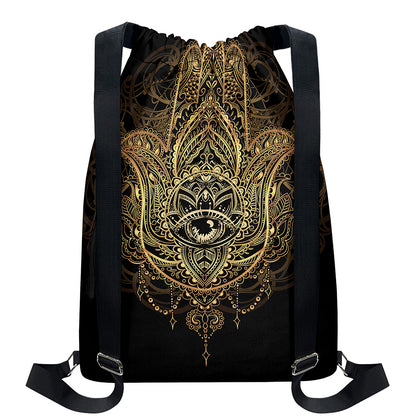 Spiritual Hamsa Hand Of Fatima Print Drawstring Backpack