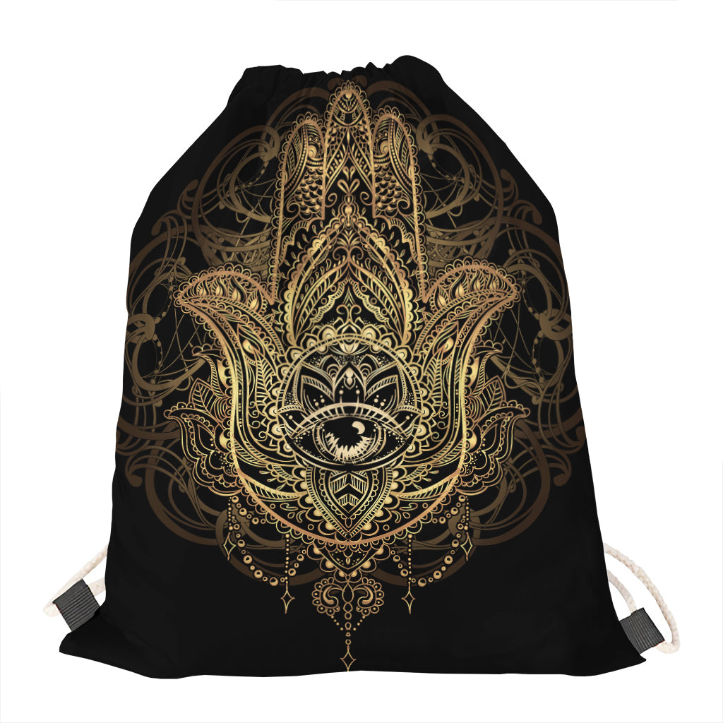 Spiritual Hamsa Hand Of Fatima Print Drawstring Bag