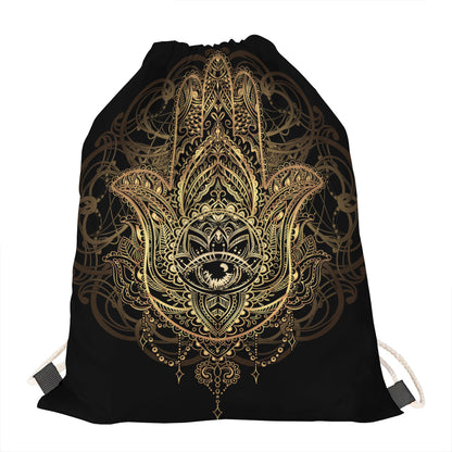 Spiritual Hamsa Hand Of Fatima Print Drawstring Bag