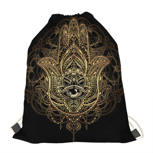 Spiritual Hamsa Hand Of Fatima Print Drawstring Bag