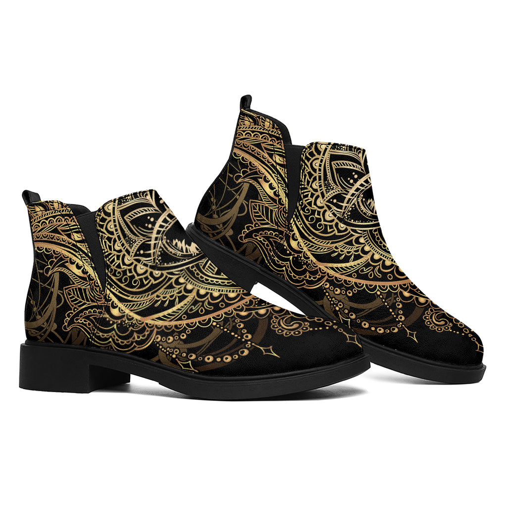 Spiritual Hamsa Hand Of Fatima Print Flat Ankle Boots