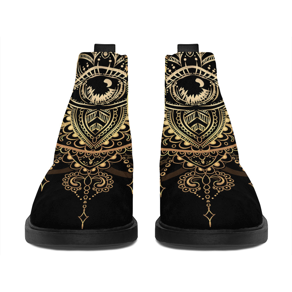 Spiritual Hamsa Hand Of Fatima Print Flat Ankle Boots
