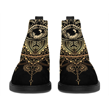 Spiritual Hamsa Hand Of Fatima Print Flat Ankle Boots