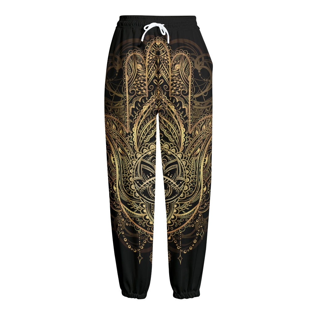 Spiritual Hamsa Hand Of Fatima Print Fleece Lined Knit Pants