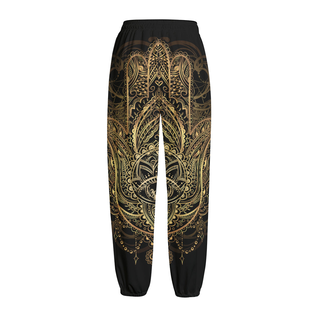 Spiritual Hamsa Hand Of Fatima Print Fleece Lined Knit Pants