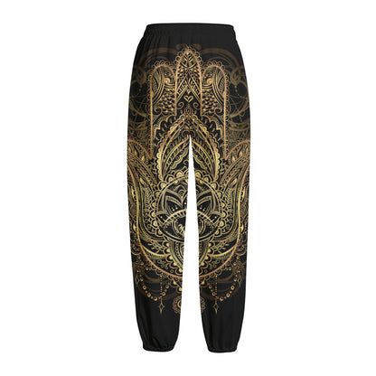 Spiritual Hamsa Hand Of Fatima Print Fleece Lined Knit Pants