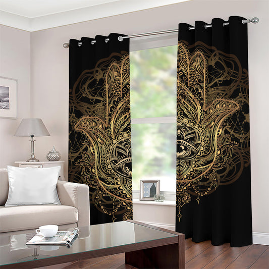 Spiritual Hamsa Hand Of Fatima Print Grommet Curtains