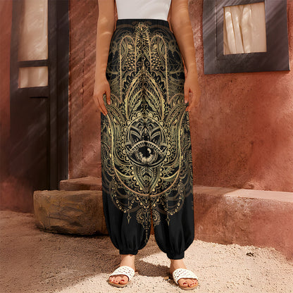 Spiritual Hamsa Hand Of Fatima Print Harem Pants