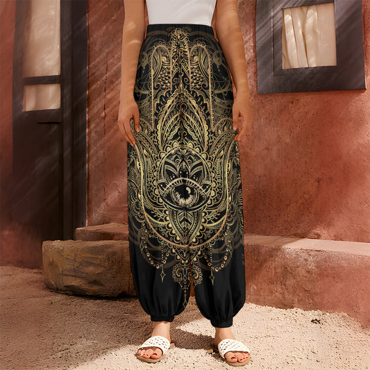 Spiritual Hamsa Hand Of Fatima Print Harem Pants