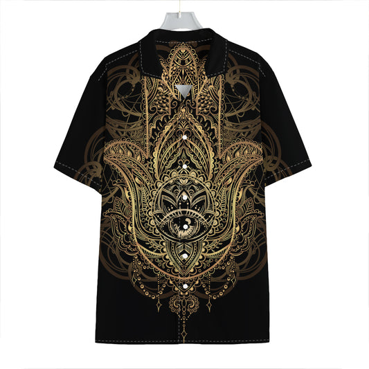 Spiritual Hamsa Hand Of Fatima Print Hawaiian Shirt