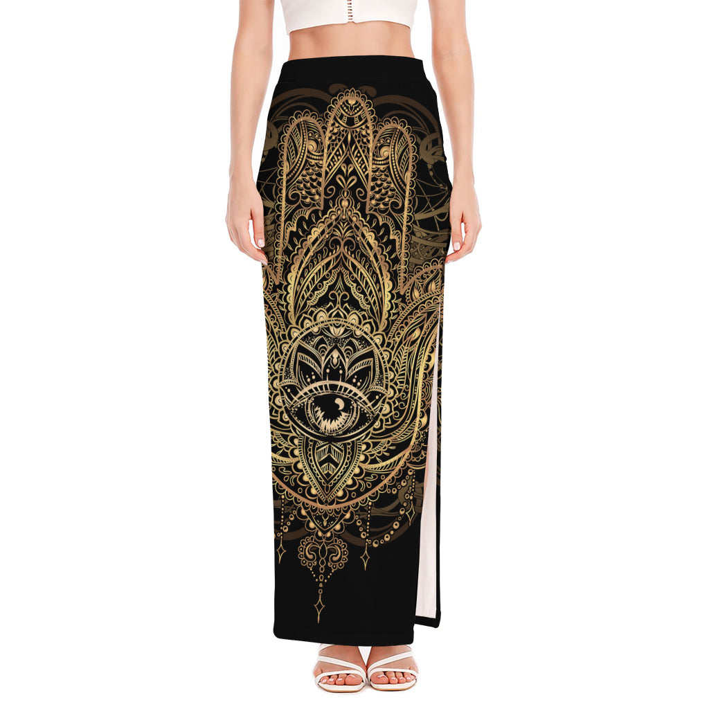 Spiritual Hamsa Hand Of Fatima Print High Slit Maxi Skirt