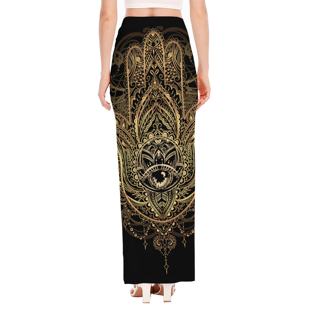 Spiritual Hamsa Hand Of Fatima Print High Slit Maxi Skirt