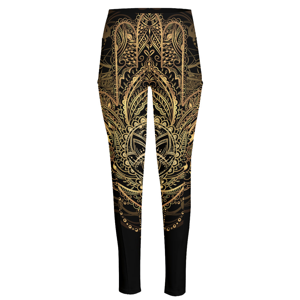 Spiritual Hamsa Hand Of Fatima Print High-Waisted Pocket Leggings