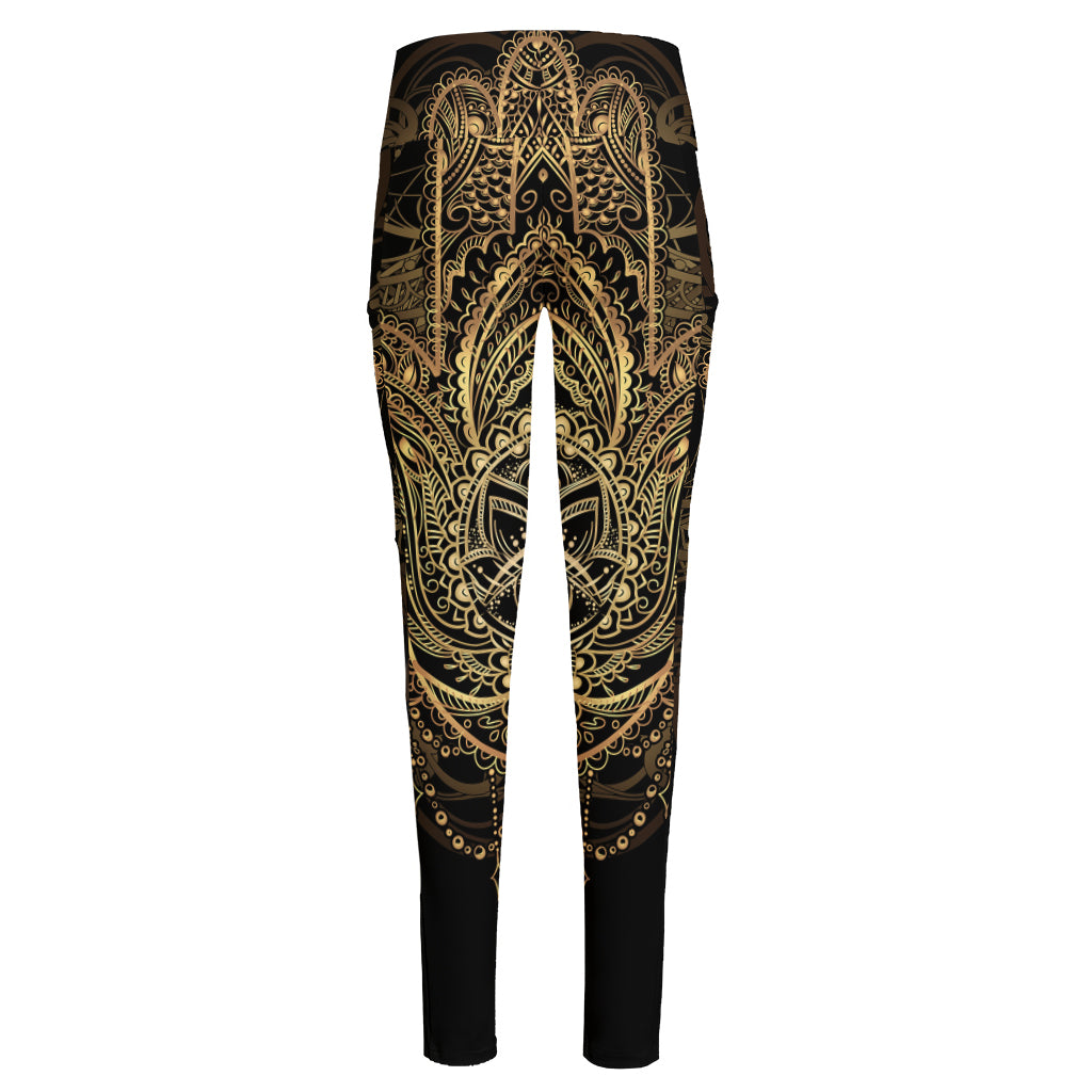 Spiritual Hamsa Hand Of Fatima Print High-Waisted Pocket Leggings