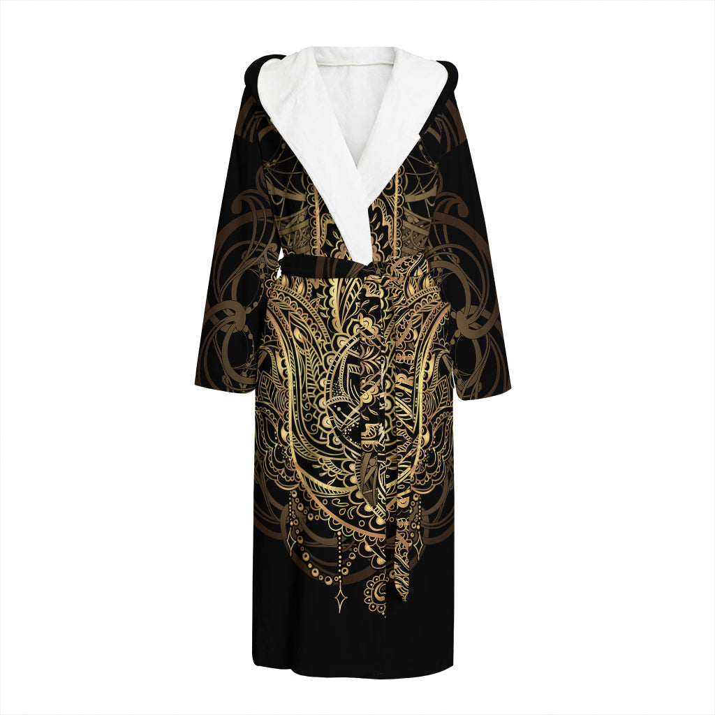 Spiritual Hamsa Hand Of Fatima Print Hooded Bathrobe