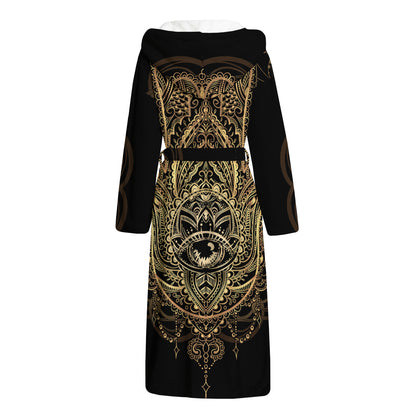 Spiritual Hamsa Hand Of Fatima Print Hooded Bathrobe