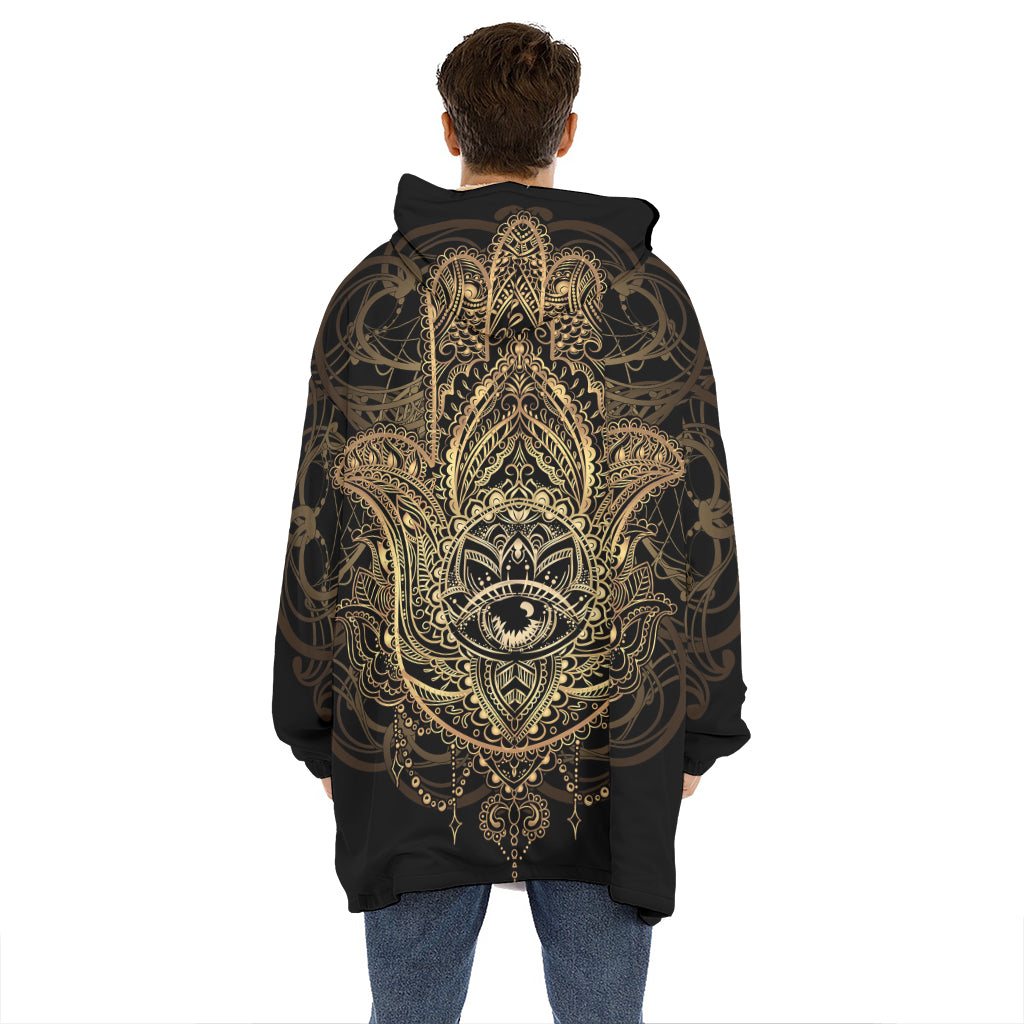 Spiritual Hamsa Hand Of Fatima Print Hoodie Blanket