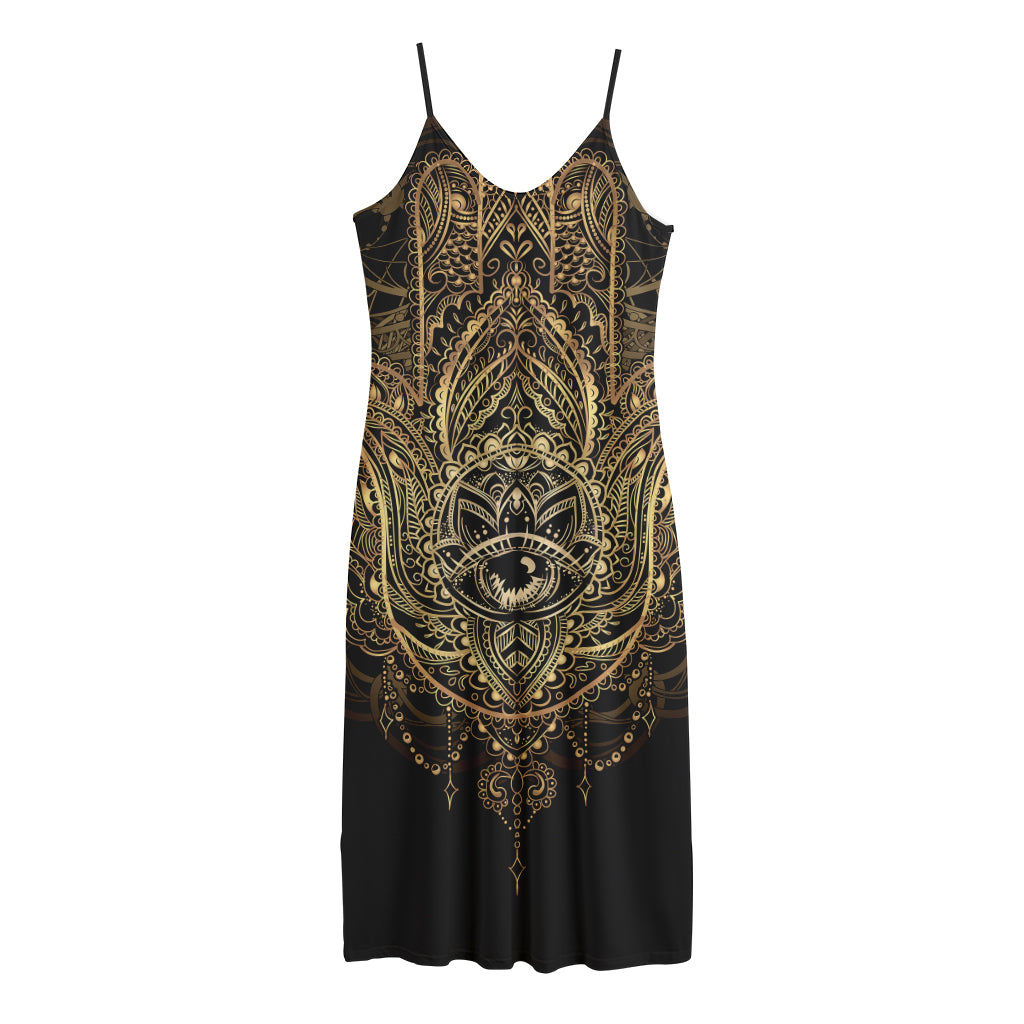 Spiritual Hamsa Hand Of Fatima Print Jersey Midi Cami Dress