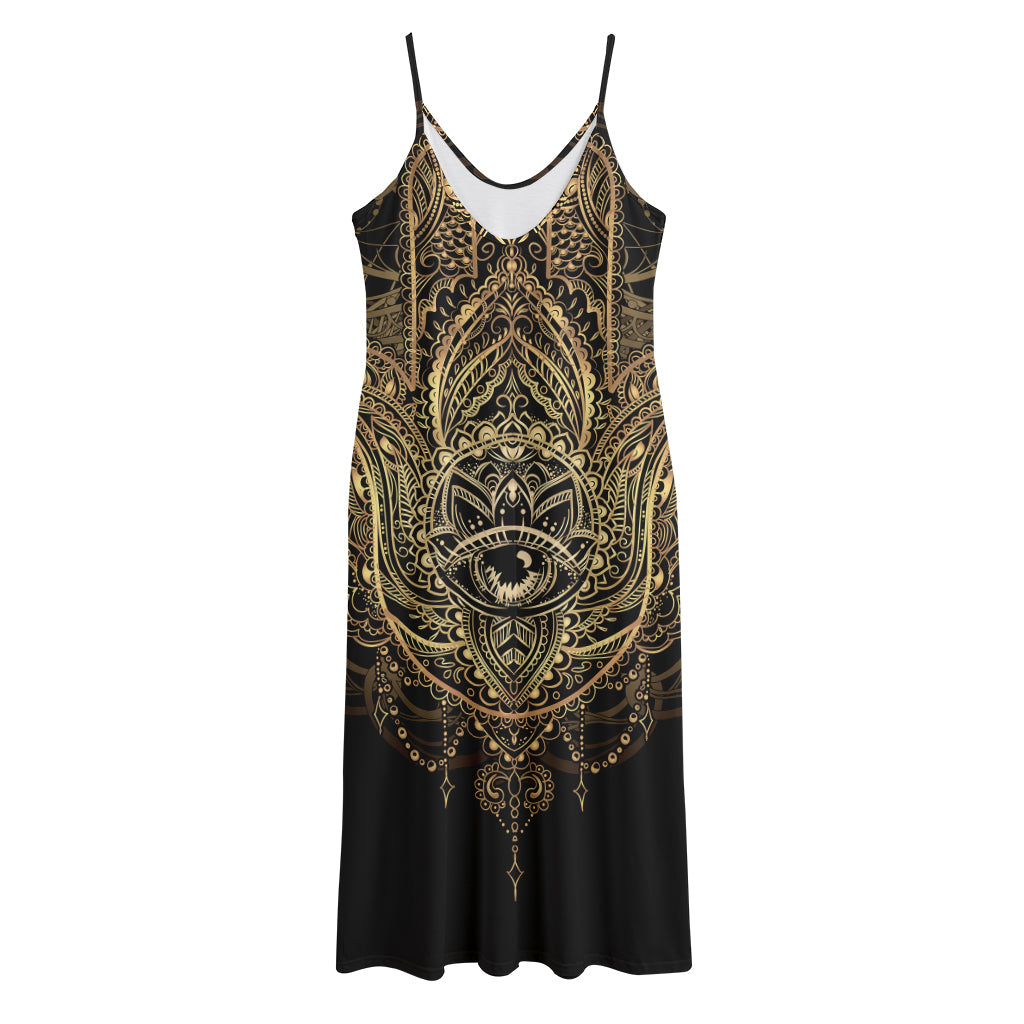 Spiritual Hamsa Hand Of Fatima Print Jersey Midi Cami Dress