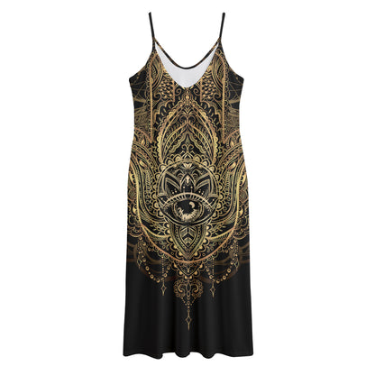 Spiritual Hamsa Hand Of Fatima Print Jersey Midi Cami Dress
