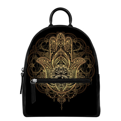 Spiritual Hamsa Hand Of Fatima Print Leather Backpack