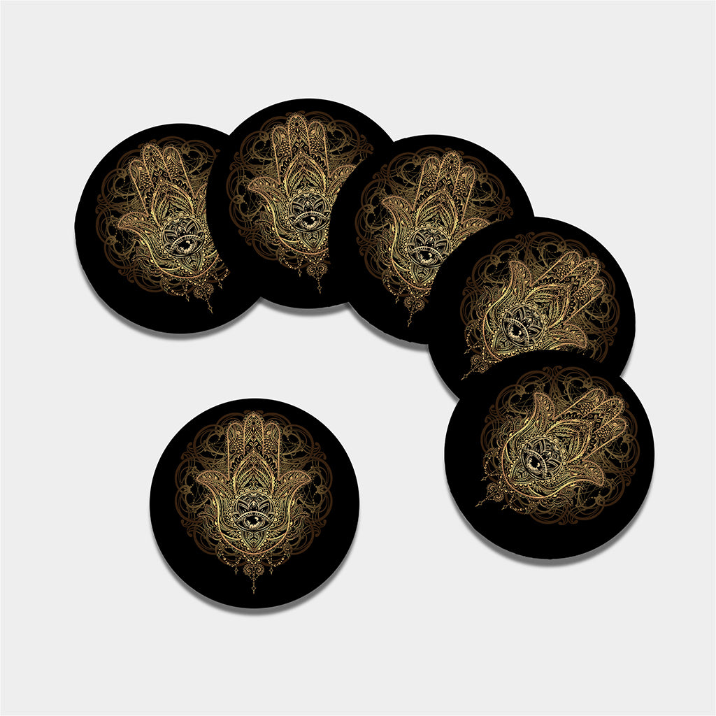 Spiritual Hamsa Hand Of Fatima Print Leather Coaster Set