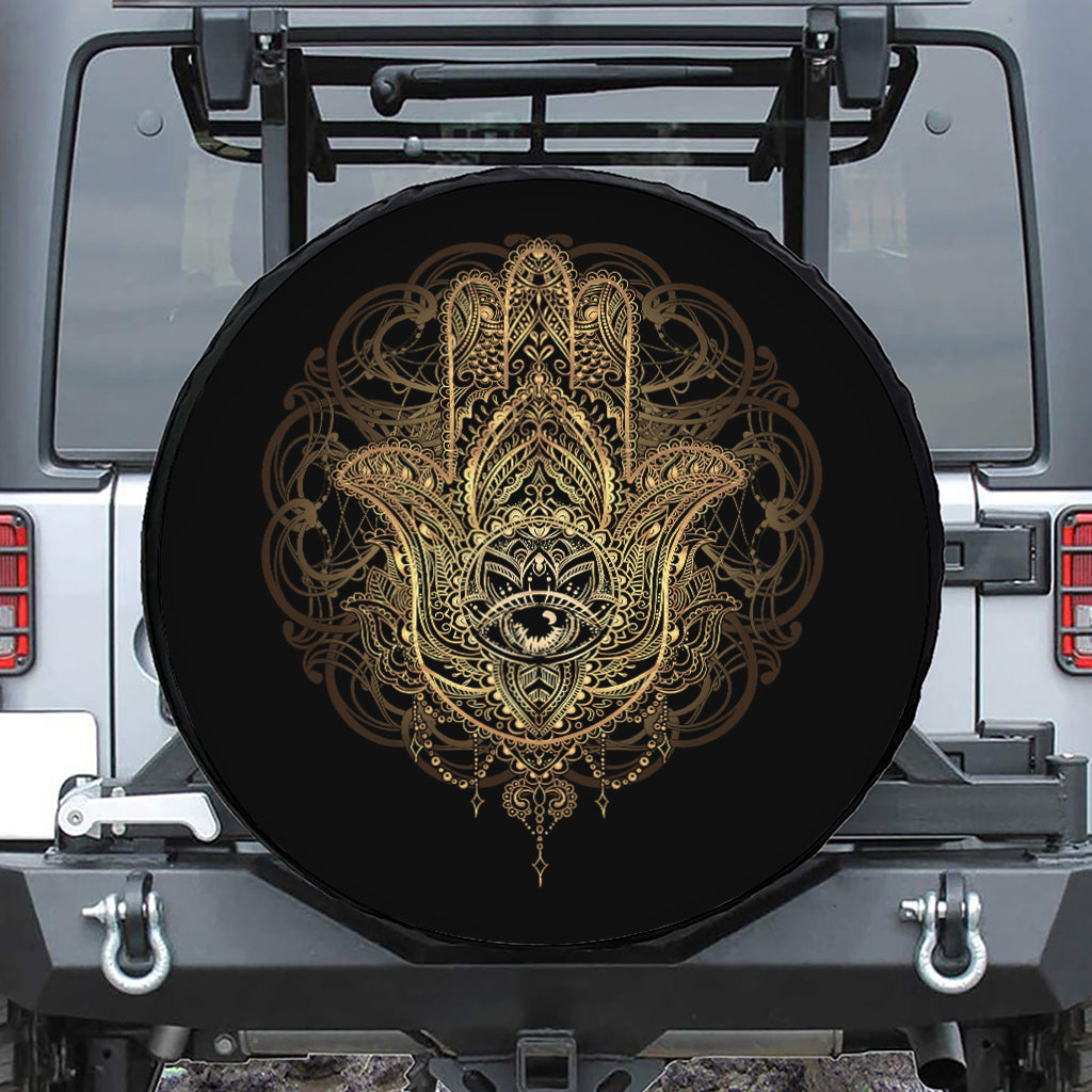 Spiritual Hamsa Hand Of Fatima Print Leather Spare Tire Cover