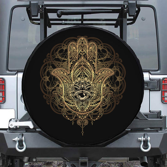 Spiritual Hamsa Hand Of Fatima Print Leather Spare Tire Cover