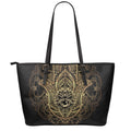 Spiritual Hamsa Hand Of Fatima Print Leather Tote Bag With Zipper