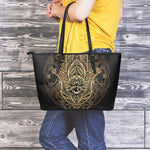 Spiritual Hamsa Hand Of Fatima Print Leather Tote Bag