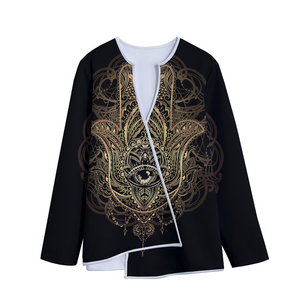 Spiritual Hamsa Hand Of Fatima Print Long Sleeve Short Coat