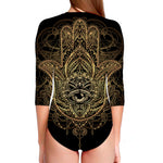 Spiritual Hamsa Hand Of Fatima Print Long Sleeve Swimsuit