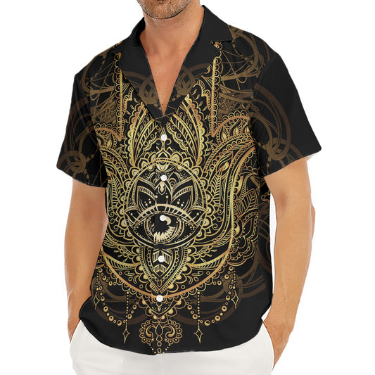 Spiritual Hamsa Hand Of Fatima Print Men's Deep V-Neck Shirt
