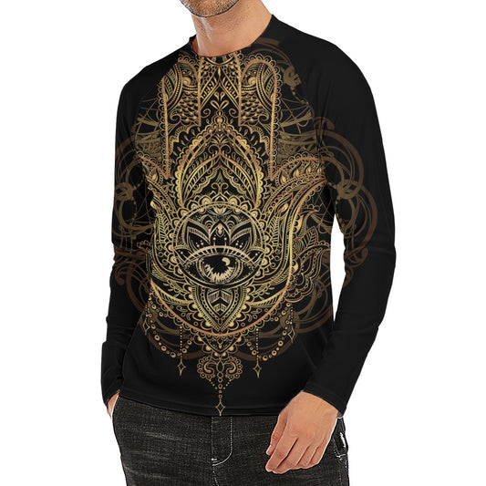 Spiritual Hamsa Hand Of Fatima Print Men's Long Sleeve Rash Guard