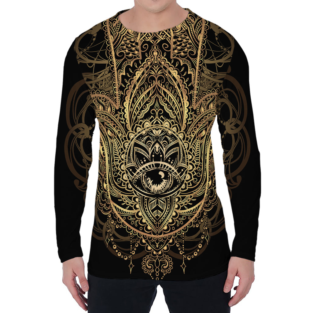 Spiritual Hamsa Hand Of Fatima Print Men's Long Sleeve T-Shirt