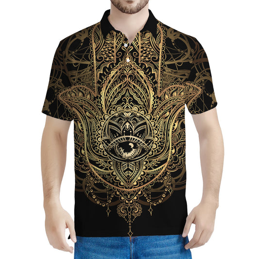 Spiritual Hamsa Hand Of Fatima Print Men's Polo Shirt