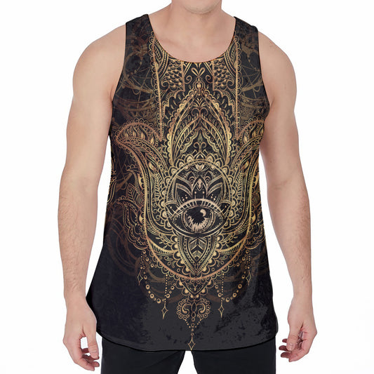 Spiritual Hamsa Hand Of Fatima Print Men's Velvet Tank Top