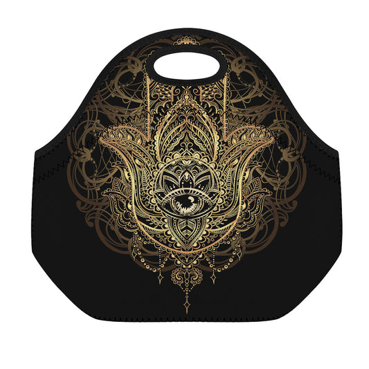 Spiritual Hamsa Hand Of Fatima Print Neoprene Lunch Bag