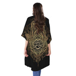 Spiritual Hamsa Hand Of Fatima Print Open Front Beach Cover Up